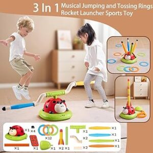 3 in 1 musical jump, ring toss game, stomps &rocket launcher for kids