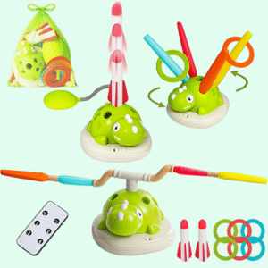 3 in 1 musical jump, ring toss game, stomps &rocket launcher for kids